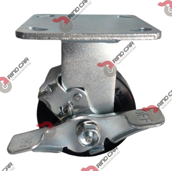 Rodaja Fija con freno 4"x2" fierro hule Vulcanizado cap. 180Kg - Image 2