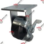 Rodaja Fija con freno 4"x2" fierro hule Vulcanizado cap. 180Kg