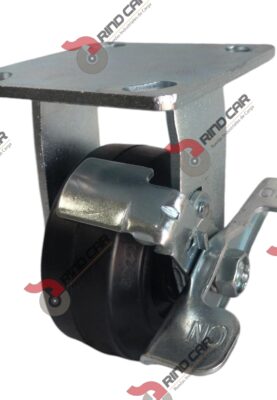 Rodaja Fija con freno 4"x2" fierro hule Vulcanizado cap. 180Kg