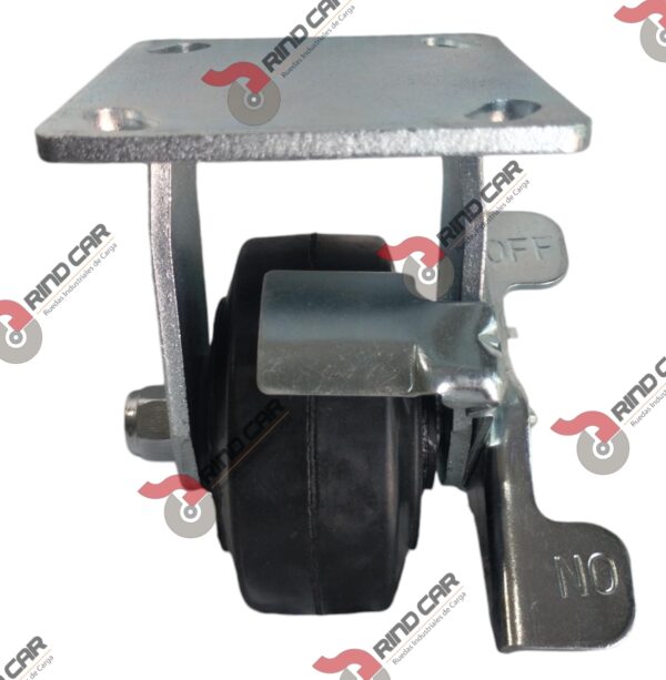 Rodaja Fija con freno 4"x2" fierro hule Vulcanizado cap. 180Kg - Image 3