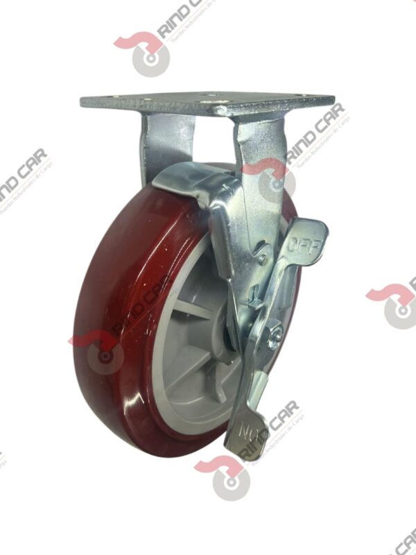 Rodaja Fija Con Freno 8"x 2 Hi-Tech de poliuretano CAP. 453 kg