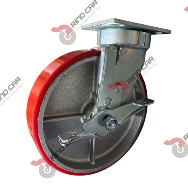 Rodaja Alto Impacto Con Freno De Fierro Recubierta De Poliuretano 8"X 2" CAP. 720KG