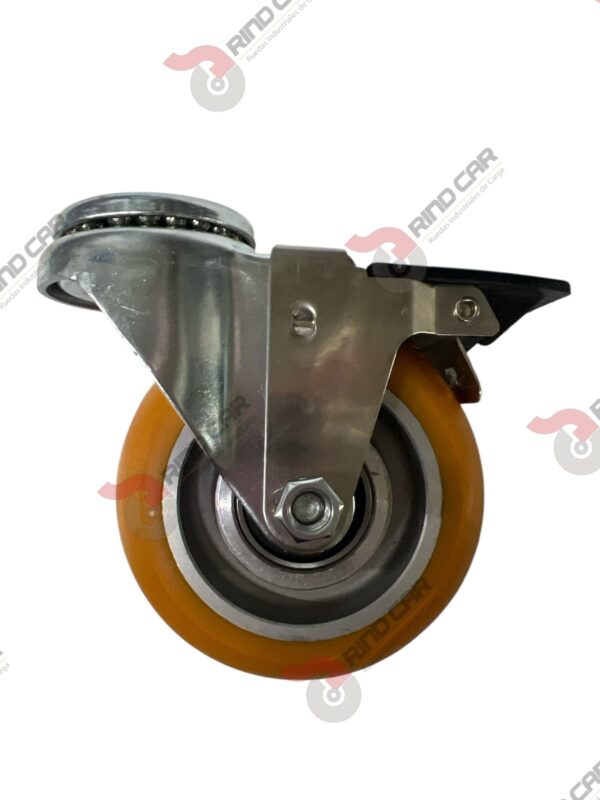 Rodaja Ojillo Con Freno Total De Poliuretano Con Centro De Aluminio 4"x 1-1/4" CAP. 200 kg - Image 2