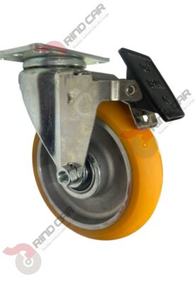 Rodaja Giratoria Con Freno Total De Poliuretano Con Centro De Aluminio 5"x 1-1/4" CAP. 220 kg