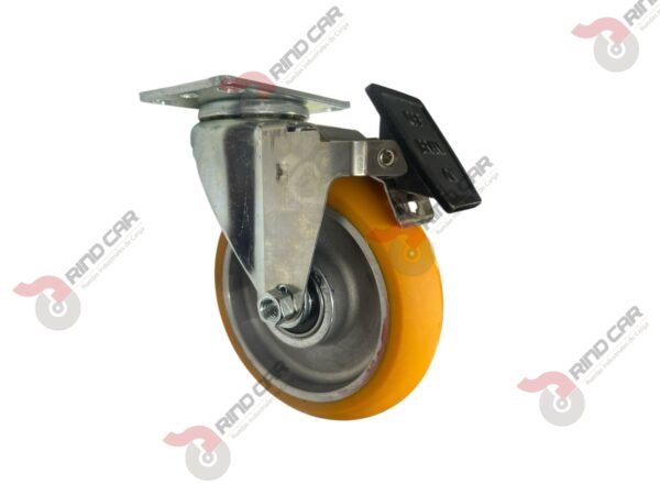 Rodaja Giratoria Con Freno Total De Poliuretano Con Centro De Aluminio 5"x 1-1/4" CAP. 220 kg