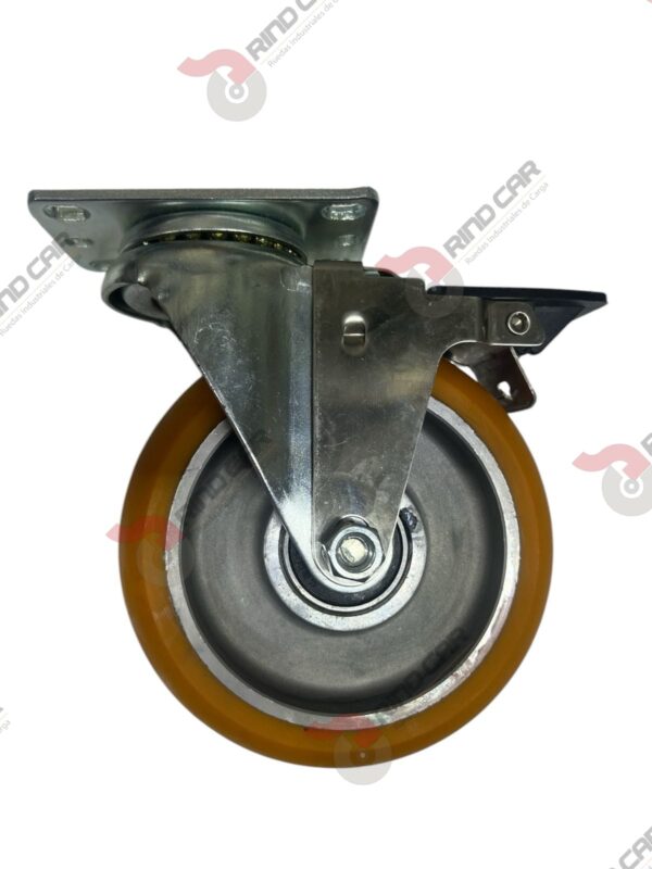 Rodaja Giratoria Con Freno Total De Poliuretano Con Centro De Aluminio 5"x 1-1/4" CAP. 220 kg - Image 2