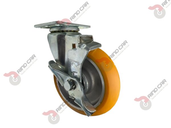 Rodaja Giratoria Con Freno Lateral De Poliuretano Con Centro De Aluminio 5"x 1-1/4" CAP. 220 kg