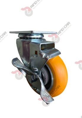 Rodaja Giratoria Con Freno Lateral De Poliuretano Con Centro De Aluminio 4"x 1-1/4" CAP. 200 kg