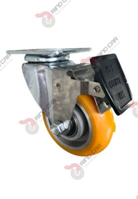 Rodaja Giratoria Con Freno Total De Poliuretano Con Centro De Aluminio 4"x 1-1/4" CAP. 200 kg