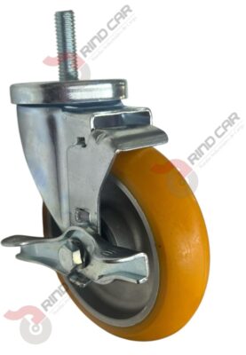 Rodaja Espiga Con Freno Lateral De Poliuretano Con Centro De Aluminio 5"x 1-1/4" CAP. 220 kg