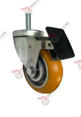 Rodaja Espiga Con Freno Total De Poliuretano Con Centro De Aluminio 4"x 1-1/4" CAP. 200 kg