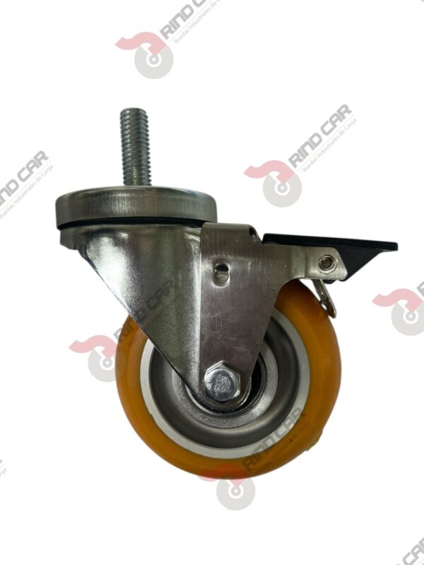 Rodaja Espiga Con Freno Total De Poliuretano Con Centro De Aluminio 4"x 1-1/4" CAP. 200 kg - Image 2