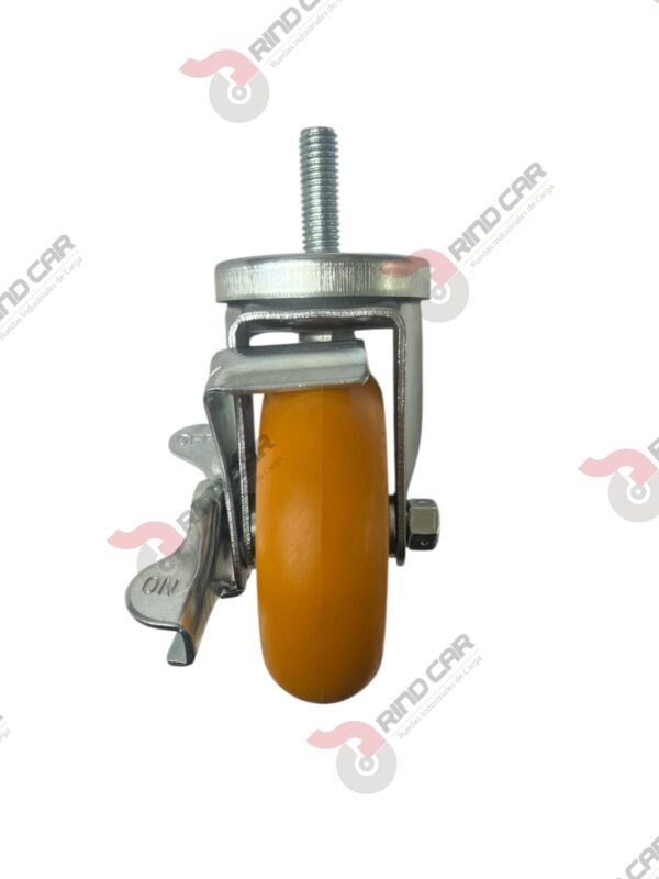 Rodaja Espiga Con Freno Lateral De Poliuretano Con Centro De Aluminio 4"x 1-1/4" CAP. 200 kg - Image 3