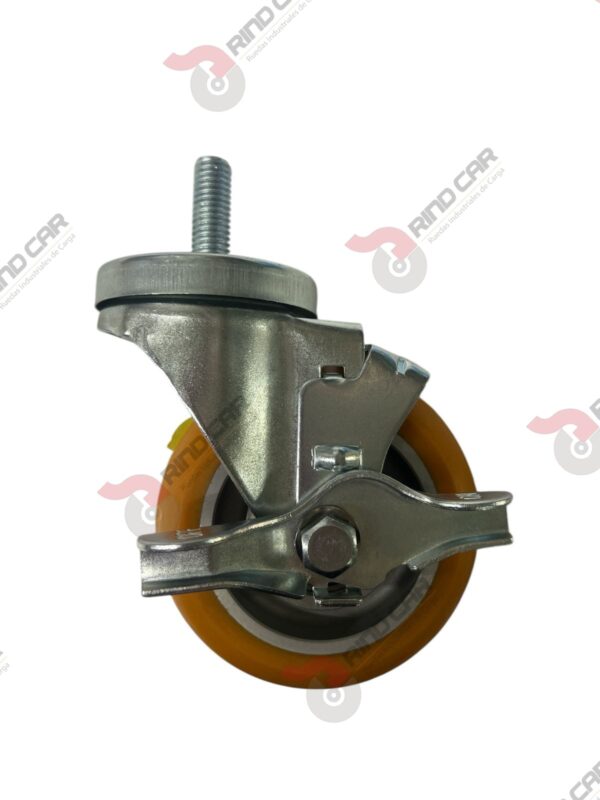Rodaja Espiga Con Freno Lateral De Poliuretano Con Centro De Aluminio 4"x 1-1/4" CAP. 200 kg - Image 2
