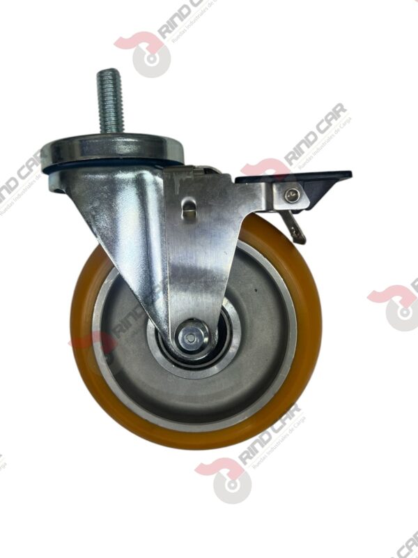 Rodaja Espiga Con Freno Total De Poliuretano Con Centro De Aluminio 5"x 1-1/4" CAP. 220 kg - Image 2