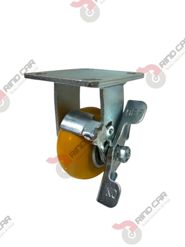 Rodaja Fija Con Freno Lateral De Poliuretano Con Centro De Aluminio 4"x 2" CAP. 400 kg