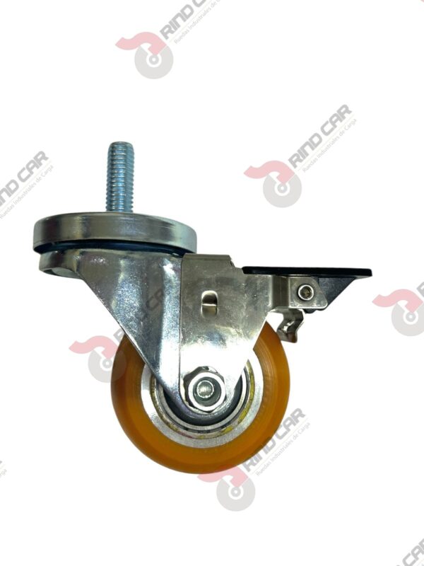 Rodaja Espiga Con Freno Total De Poliuretano Con Centro De Aluminio 3"x 1-1/4" CAP. 180 kg - Image 2