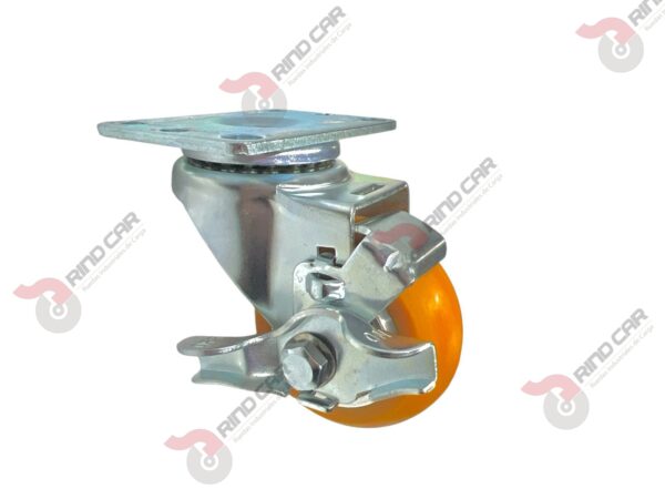 Rodaja Giratoria Con Freno Lateral De Poliuretano Con Centro De Aluminio 3"x 1-1/4" CAP. 180 kg