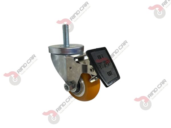Rodaja Espiga Con Freno Total De Poliuretano Con Centro De Aluminio 3"x 1-1/4" CAP. 180 kg