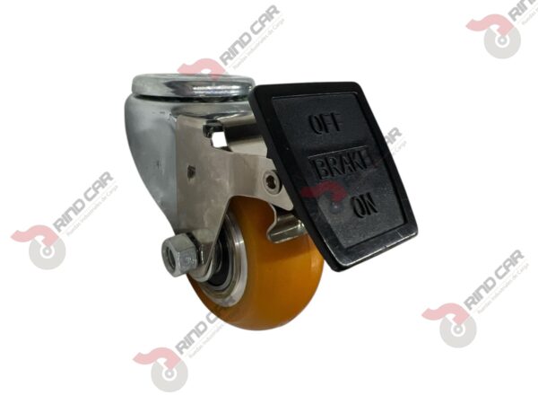 Rodaja Ojillo Con Freno Total De Poliuretano Con Centro De Aluminio 3"x 1-1/4" CAP. 180 kg