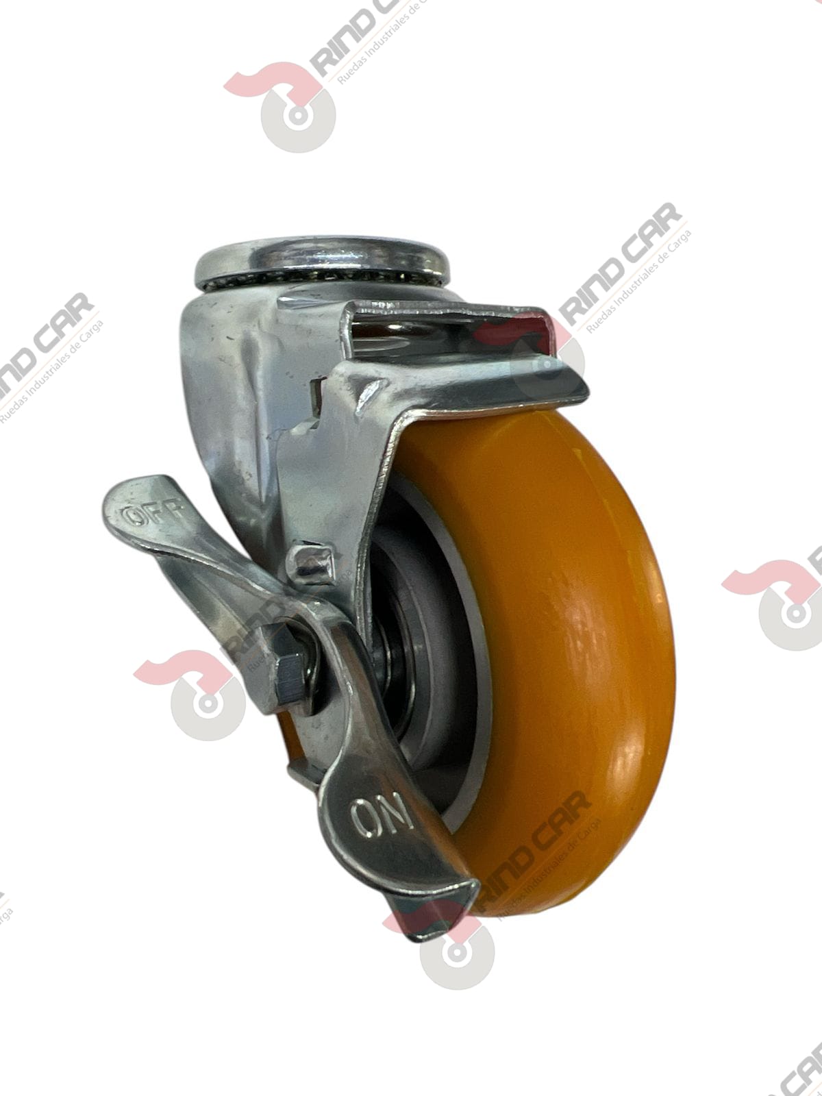 Rodaja Ojillo Con Freno Lateral De Poliuretano Con Centro De Aluminio 4″x 1-1/4″ CAP. 200 kg
