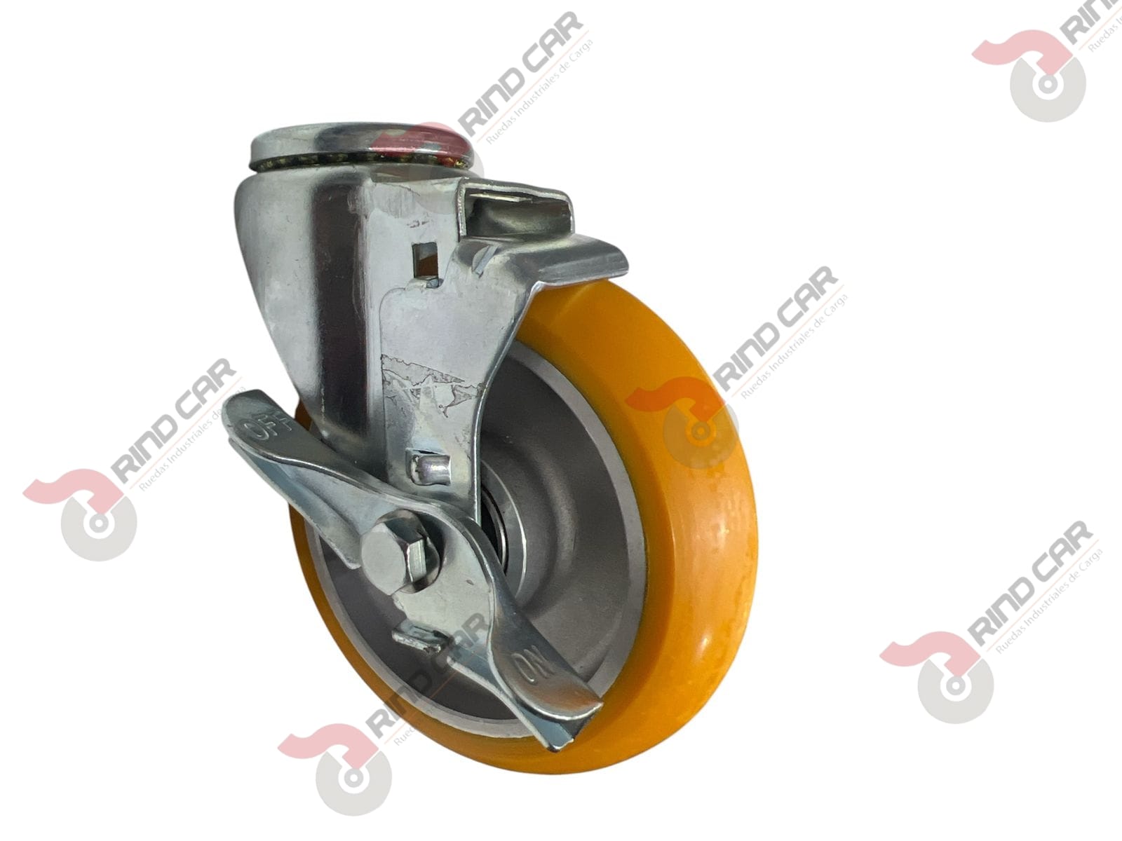 Rodaja Ojillo Con Freno Lateral De Poliuretano Con Centro De Aluminio 5″x 1-1/4″ CAP. 220 kg