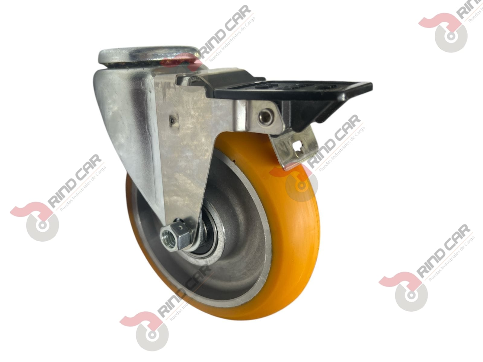 Rodaja Ojillo Con Freno Total De Poliuretano Con Centro De Aluminio 5″x 1-1/4″ CAP. 220 kg