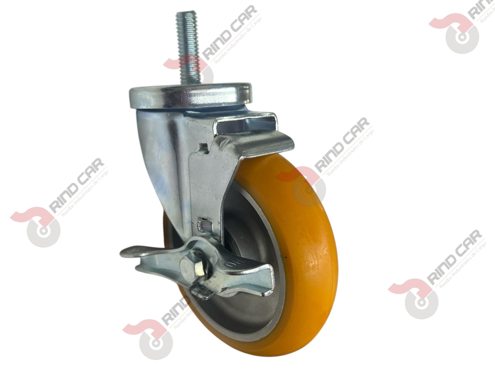 Rodaja Espiga Con Freno Lateral De Poliuretano Con Centro De Aluminio 5″x 1-1/4″ CAP. 220 kg