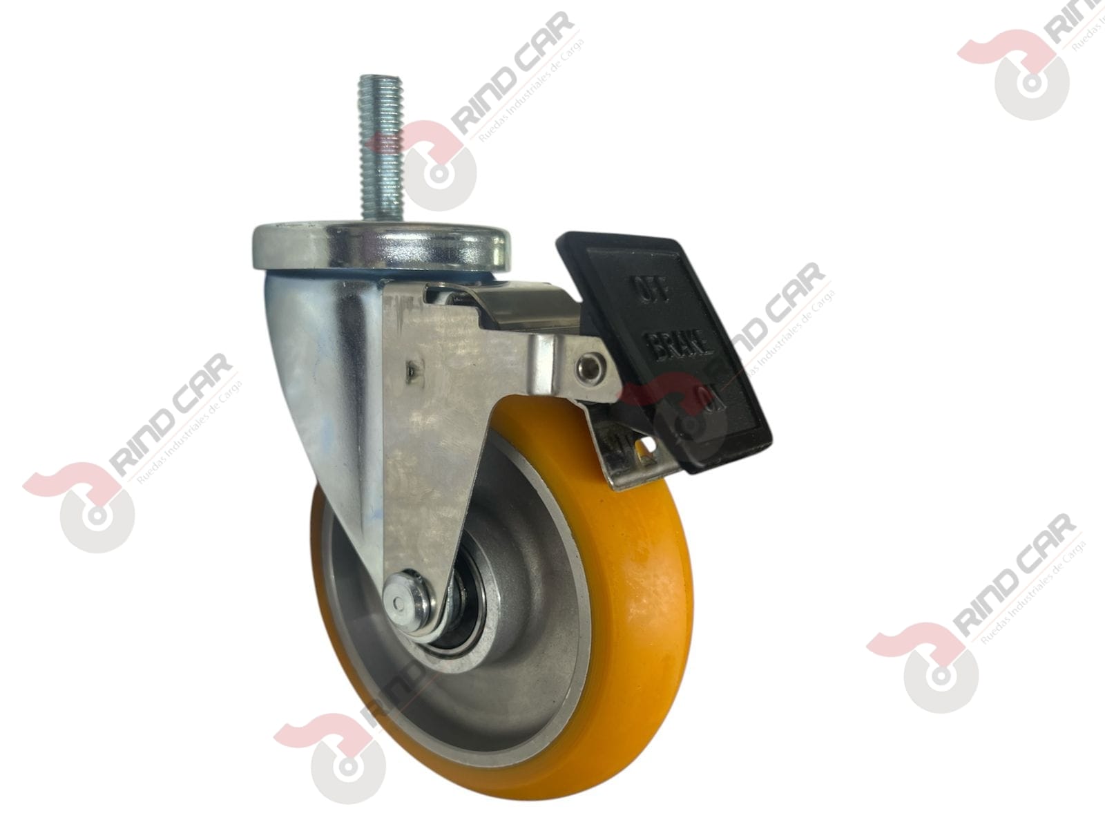 Rodaja Espiga Con Freno Total De Poliuretano Con Centro De Aluminio 5″x 1-1/4″ CAP. 220 kg