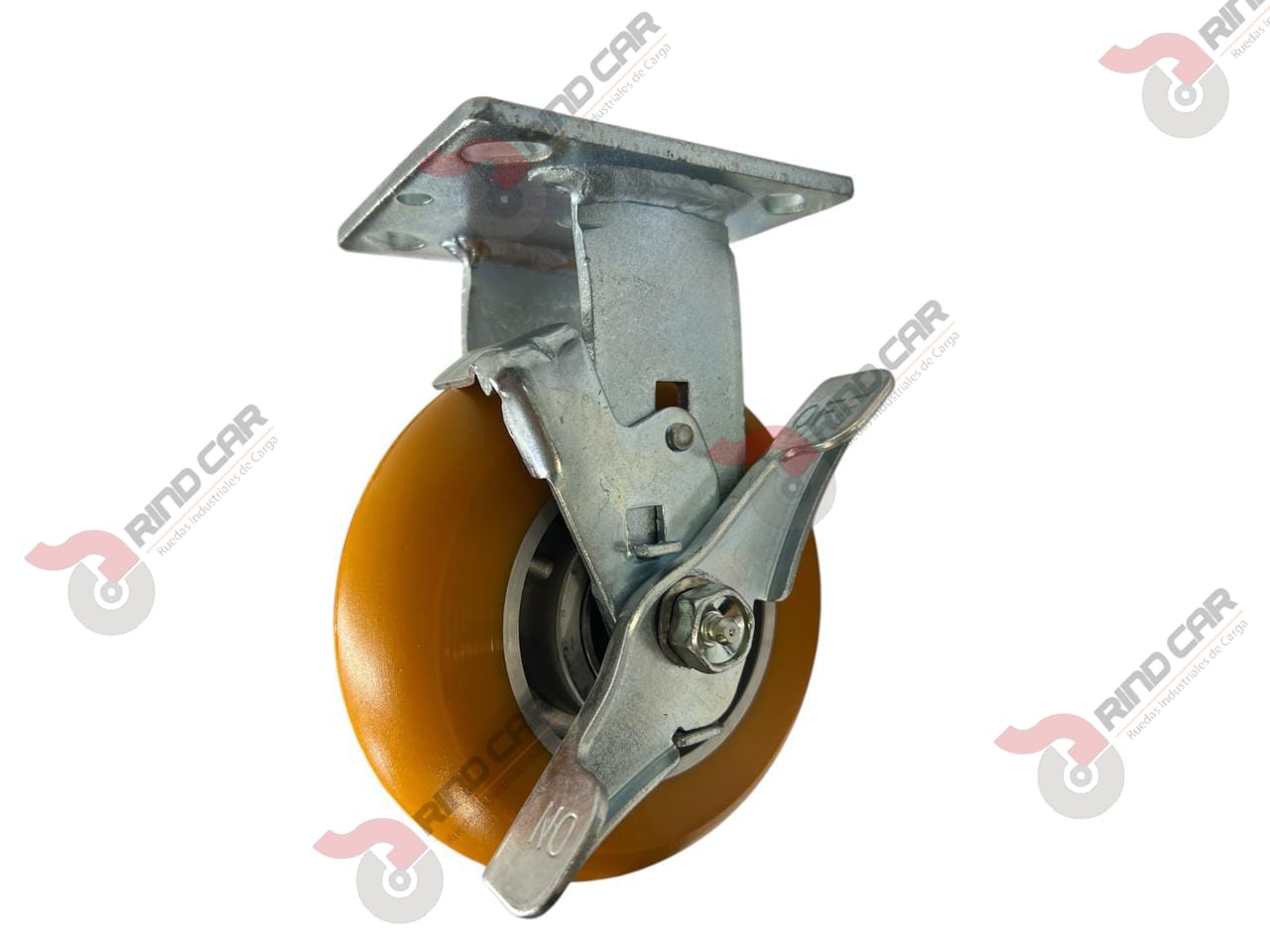 Rodaja Fija Con Freno De Poliuretano Con Centro De Aluminio 6″x 2″ CAP. 450kg