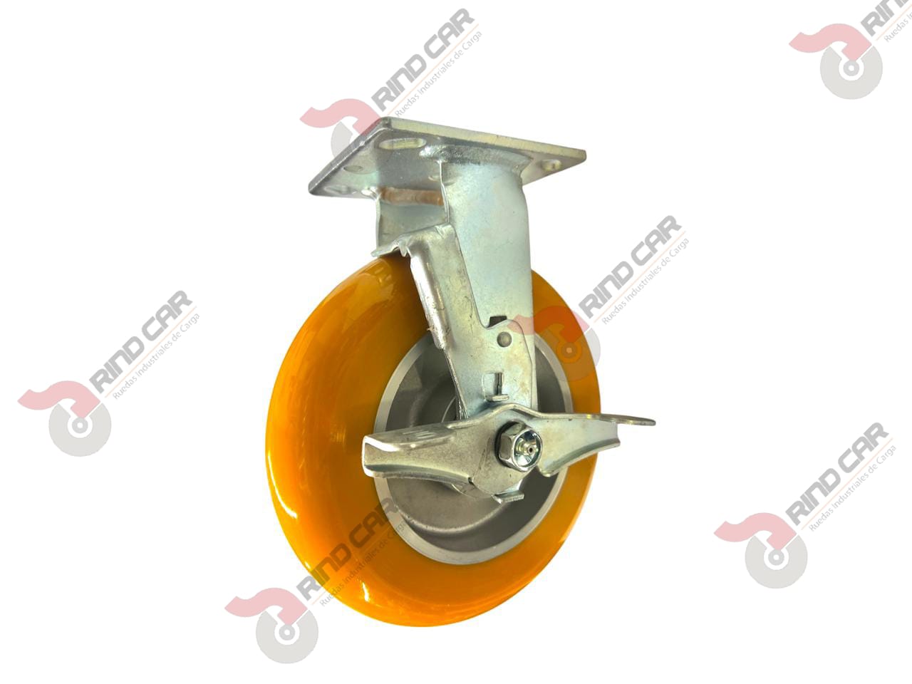 Rodaja Fija Con Freno Lateral De Poliuretano Con Centro De Aluminio 8″x 2″ CAP. 540kg
