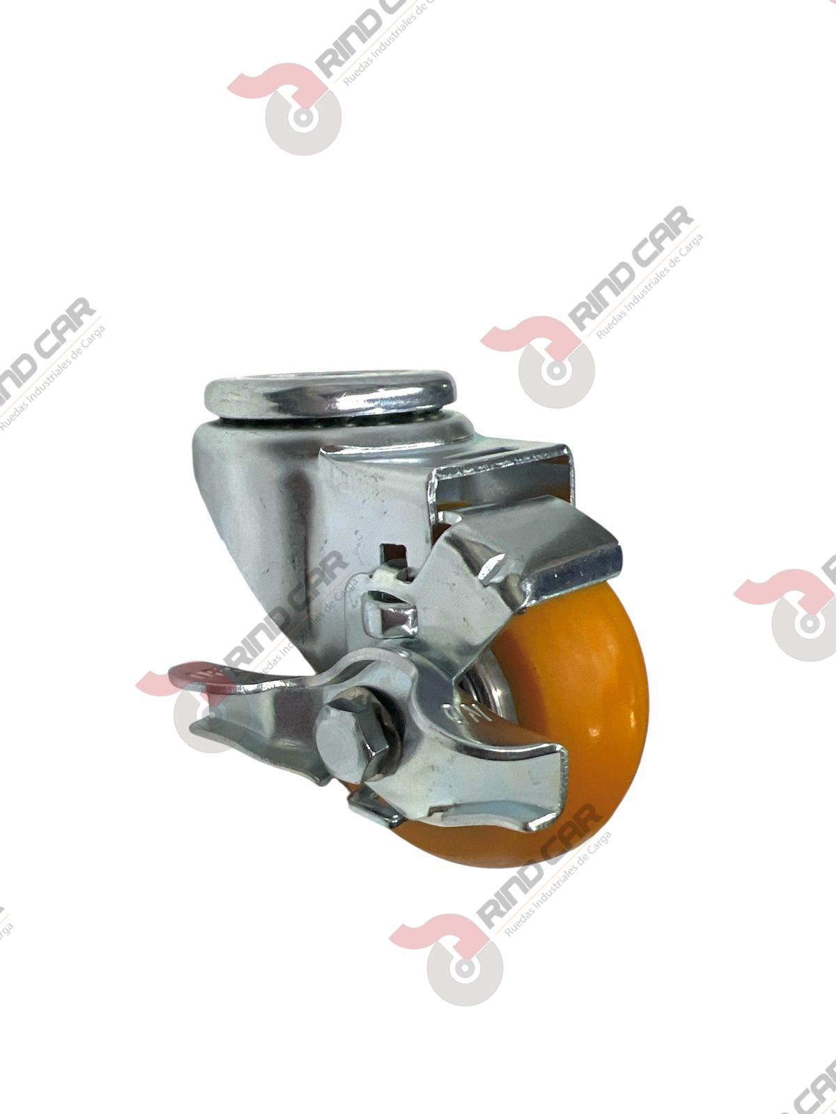 Rodaja Ojillo Con Freno Lateral De Poliuretano Con Centro De Aluminio 3″x 1-1/4″ CAP. 180 kg