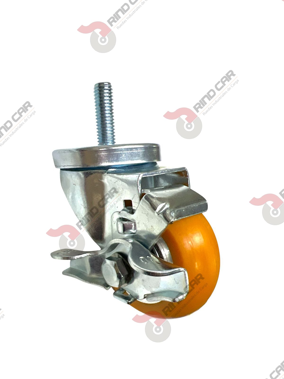Rodaja Espiga Con Freno Lateral De Poliuretano Con Centro De Aluminio 3″x 1-1/4″ CAP. 180 kg