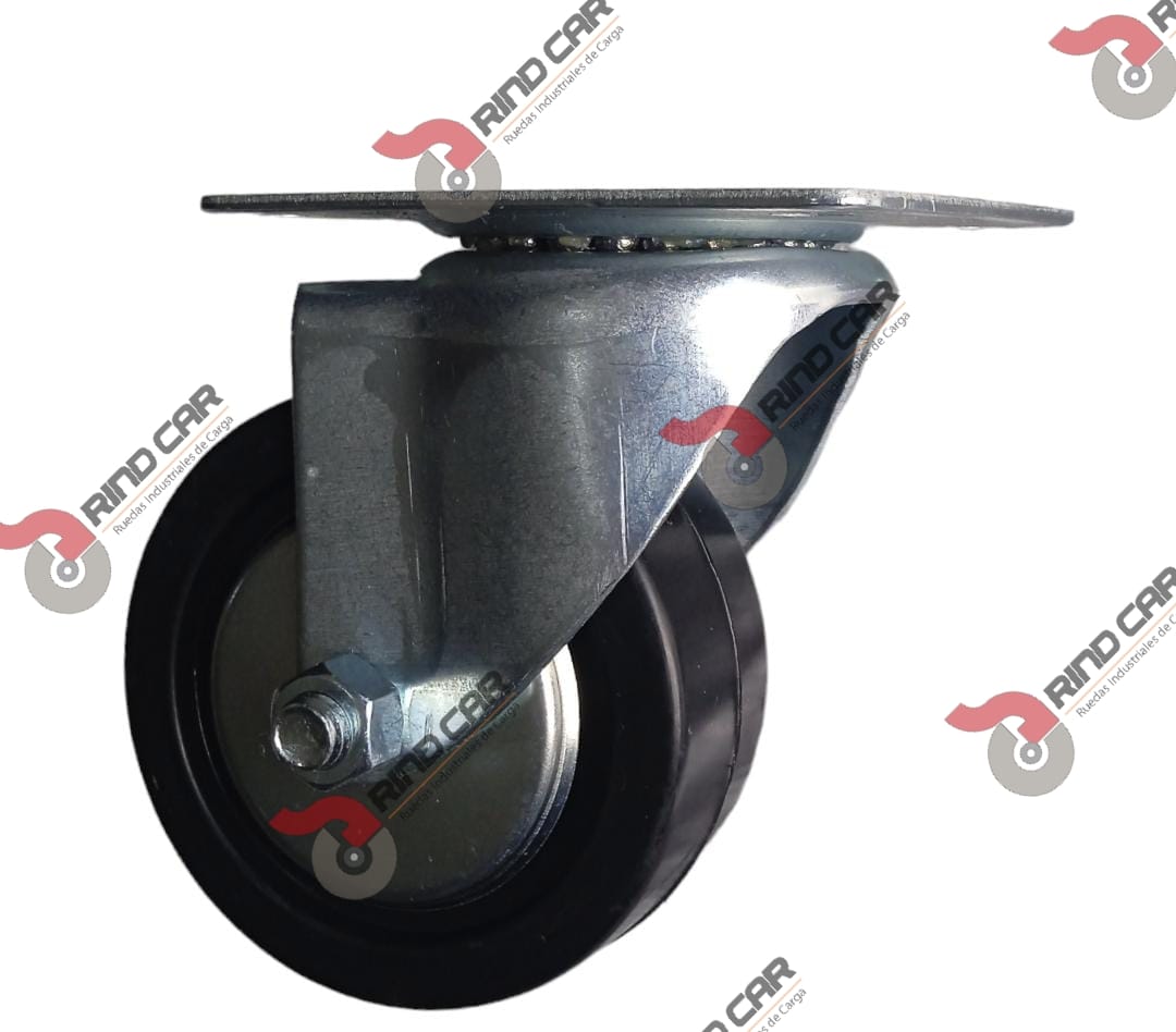 Rodaja Industrial 4″Rueda De Hule Con Balero,Placa Giratoria, Cap140kg