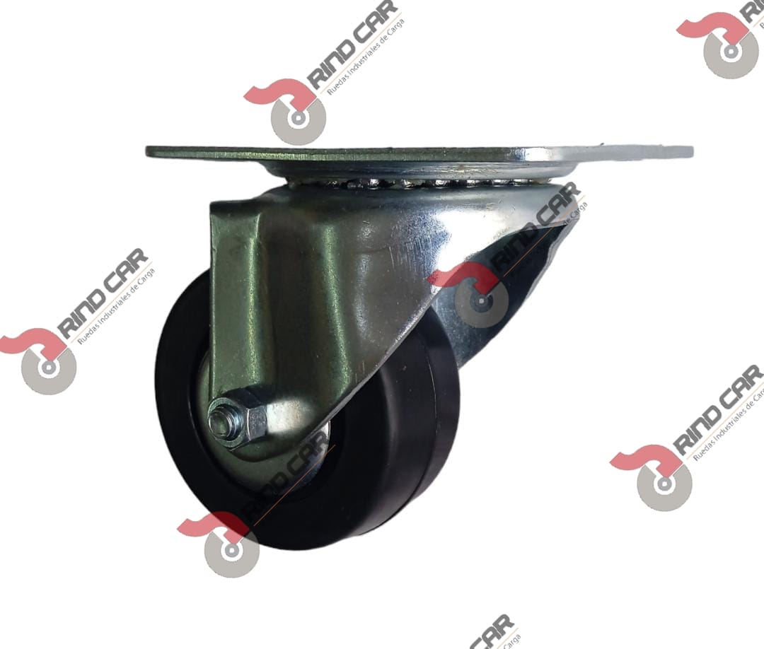 Rodaja Industrial 3″Rueda De Hule con Balero Placa Giratoria,Cap.110kg