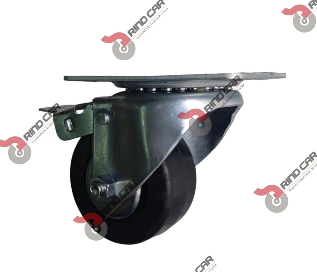 Rodaja Industrial 3″Rueda De Hule con Balero placa Giratoria y Freno pie Cap110kg