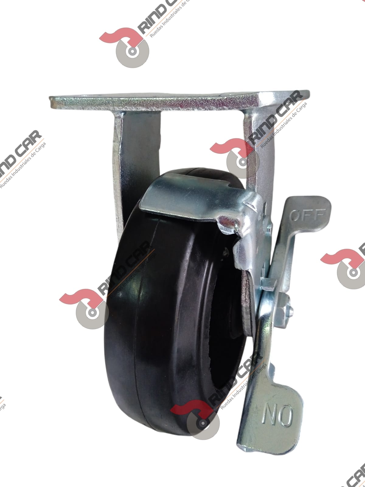Rodaja Fija con Freno 6″x2″ Fierro Hule Vulcanizado cap. 249Kg