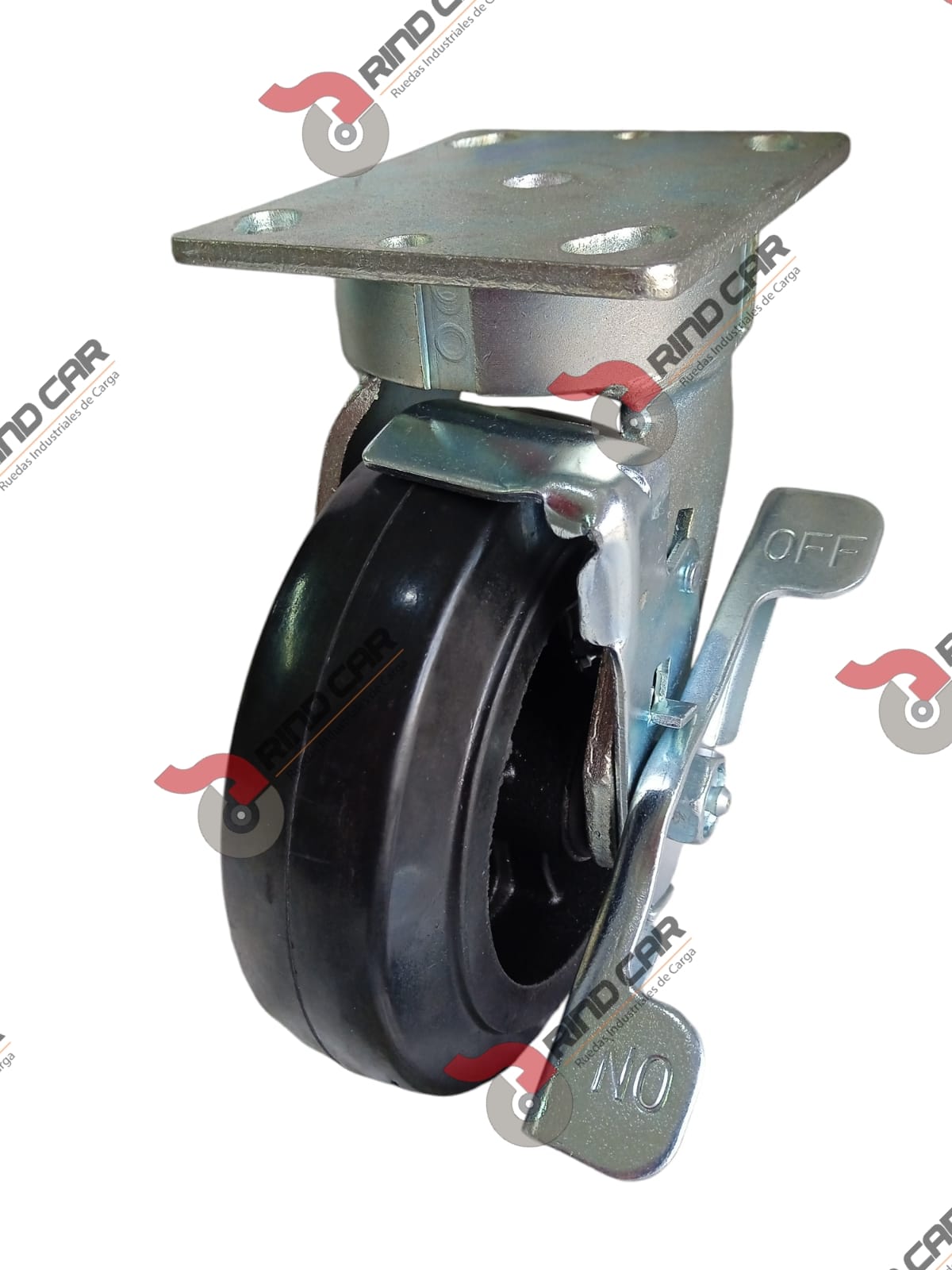Rodaja Giratoria Alto Impacto con freno 6″x2″ fierro hule cap. 320Kg