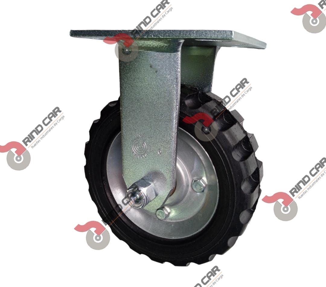 Rueda Rodaja Fija de 6″X2-1/8″ Rueda de  Hule Tipo Tractor Industrial Rin De Lamina Cap Carga 110Kg