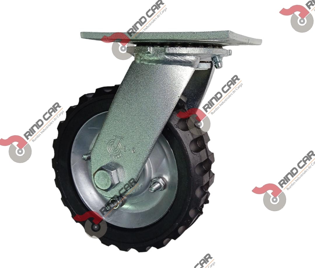 Rueda Rodaja Giratoria De 6″X2″ Rueda De Hule Economica Tipo Tractor Lamina Cap Carga 100K