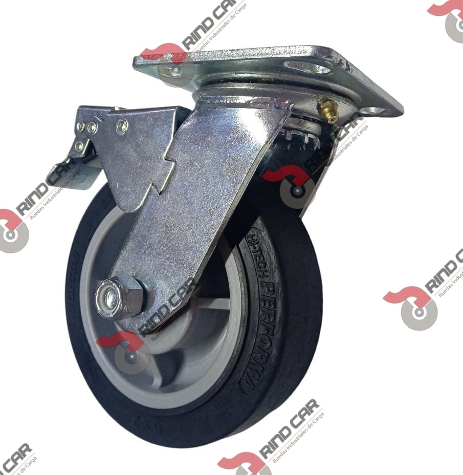 Rodaja Giratoria Con Freno Total De 6″X2″ Rueda Performa Rubber Cap Carga 600 Lbs