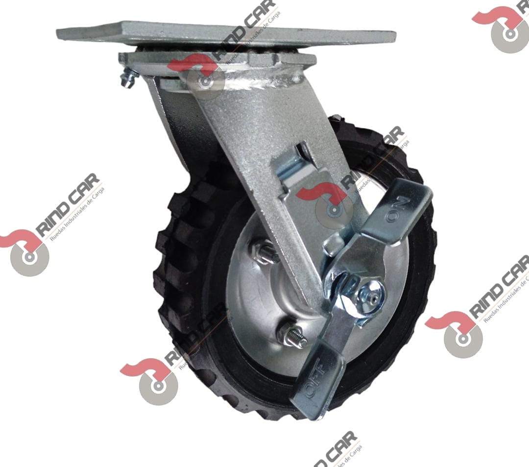 Rodaja Giratoria De 6″X2″ Rueda De Hule Económica y Rin Lamina Con Freno  Lateral Cap Carga 100Kg