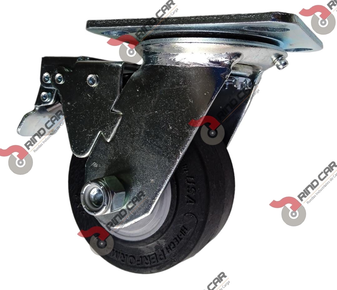 Rodaja Giratoria Con Freno Total De 4″X2″ Rueda Performa Rubber Cap Carga 400 Lbs