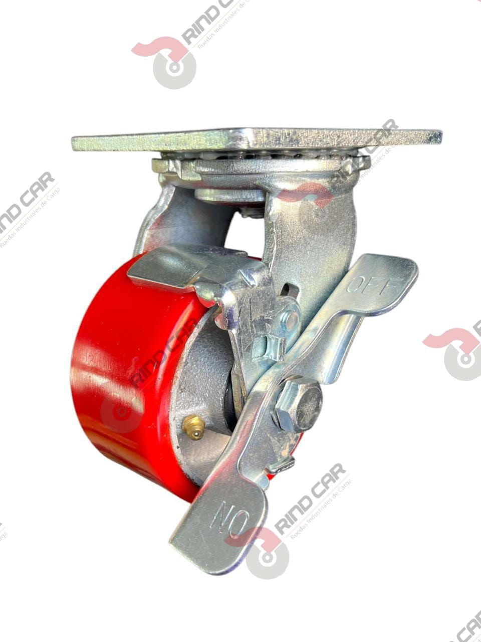 Rodaja Giratoria Con Freno De Fierro Recubierta De Poliuretano  4″X 2″ CAP. 317KG