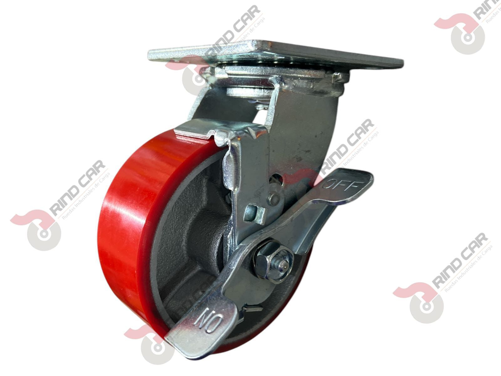 Rodaja Giratoria Con Freno De Fierro Recubierta De Poliuretano 5″X 2″ CAP. 453KG