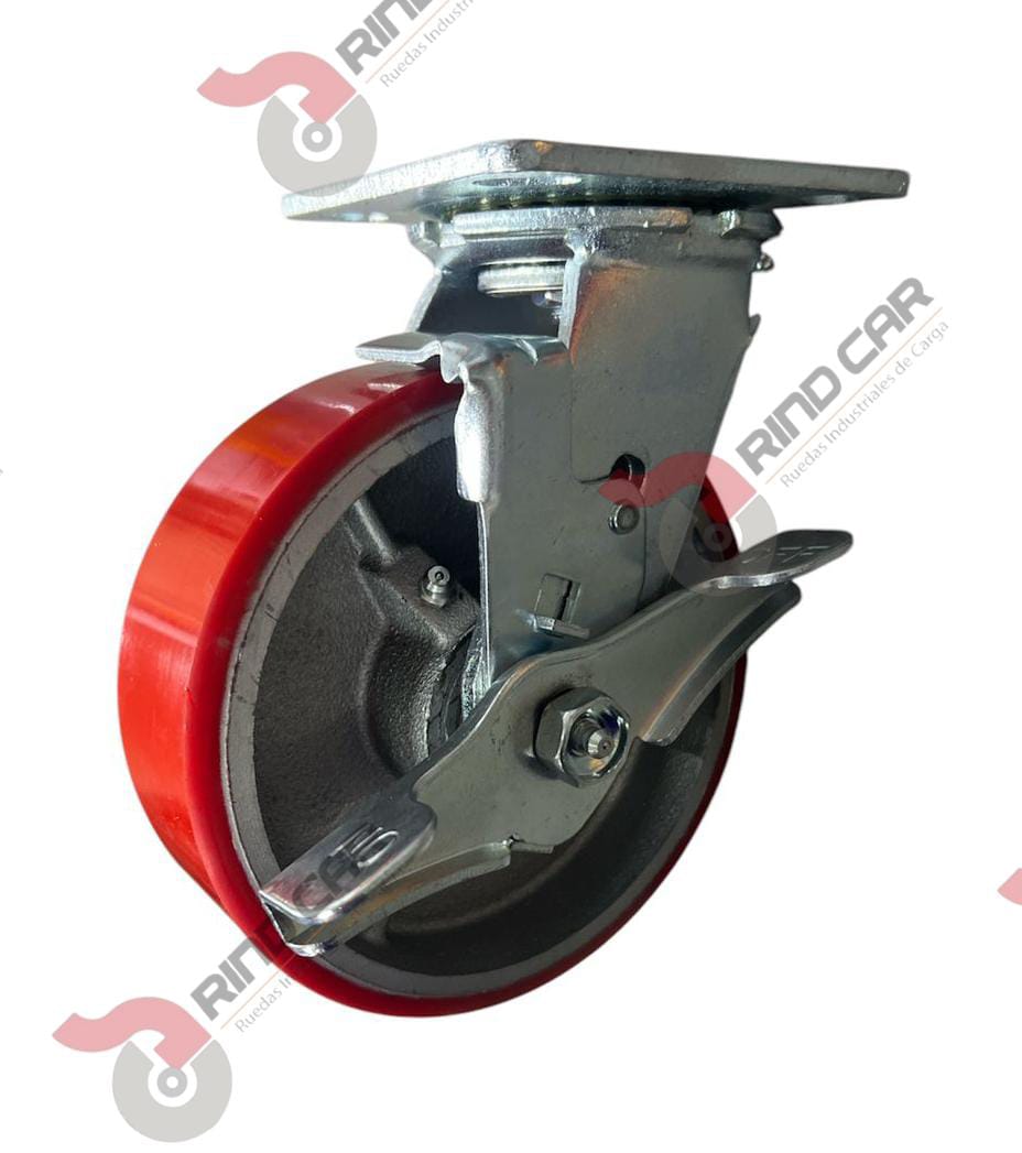 Rodaja Giratoria Con Freno De Fierro Recubierta De Poliuretano 6″X 2″ CAP. 544KG