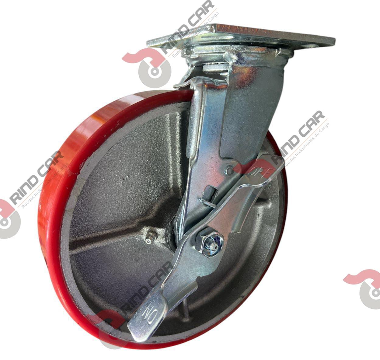 Rodaja Giratoria Con Freno De Fierro Recubierta De Poliuretano 8″X 2″ CAP. 680KG