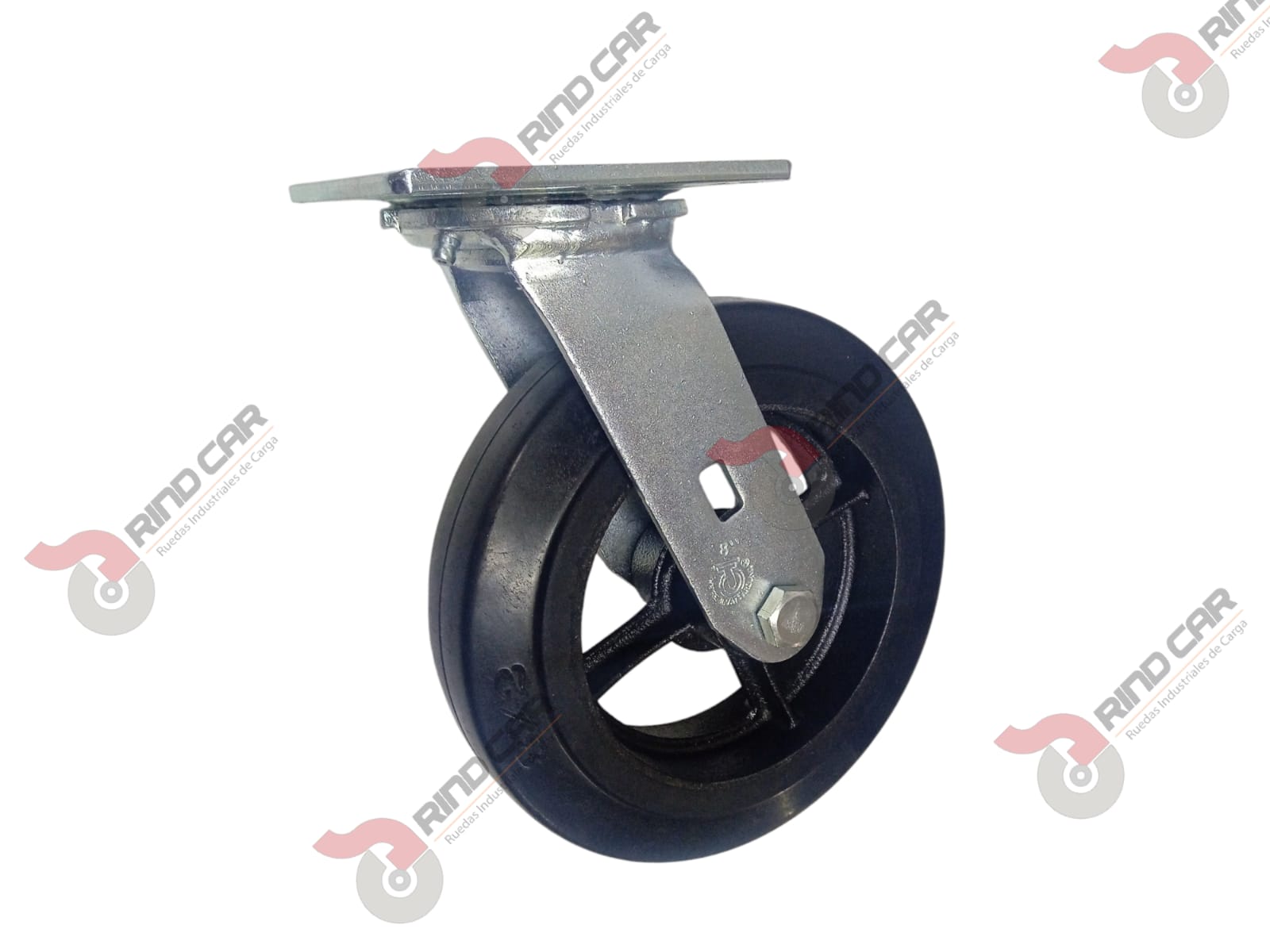 Rodaja Giratoria 8″x2″  Fierro Hule Vulcanizado Cap. 420 Kg