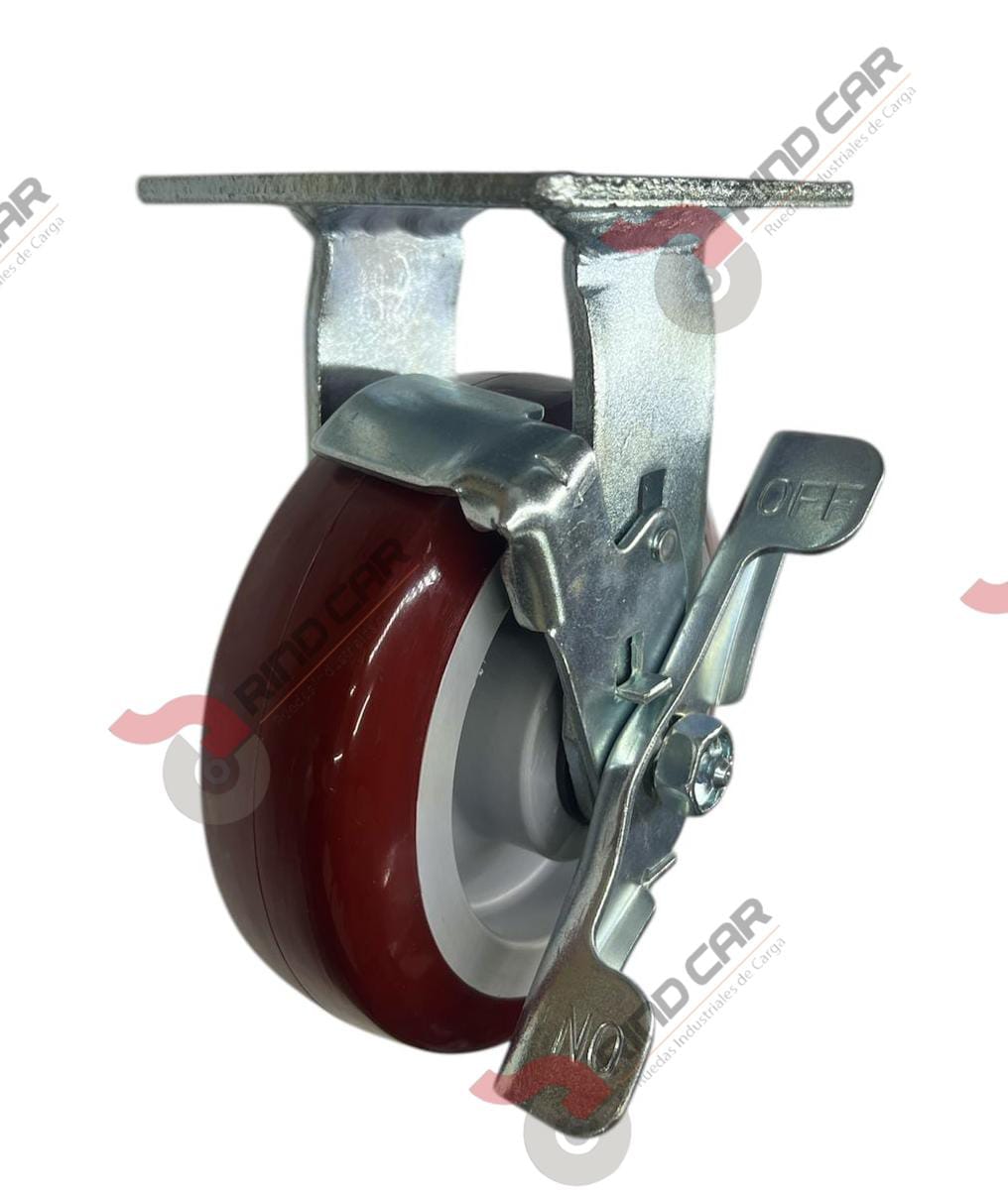 Rodaja Fija Con Freno 6″x 2 Hi-Tech de poliuretano CAP. 408 kg