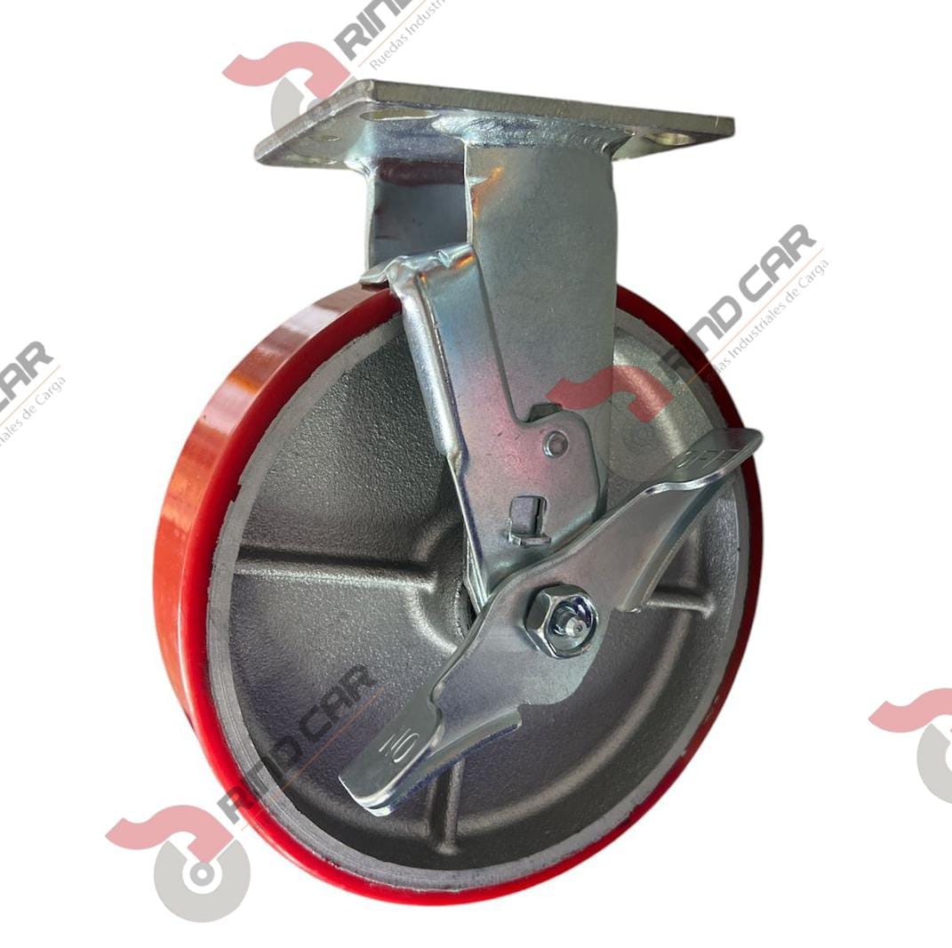 Rodaja Fija Con Freno De Fierro Recubierta De Poliuretano  8″X 2″ CAP. 680KG